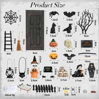 NVGVUP Halloweenska dekorácia do domčeka pre bábiky, miniatúrna súprava trpasličích dverí, pavúk, netopier, tekvica, kostra, náhrobný kameň, metla, čarodejnica, čierna, 20x15x10 cm 2