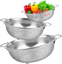 NVIYAM 3 részes rozsdamentes szűrő szett 16/22/28 cm, tészta és rizs szűrő, mosogatógépben mosható 1
