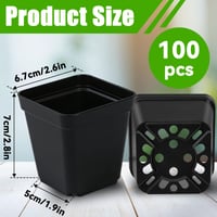 NXPZ 100 buc. Tăvițe de răsaduri din plastic, ghivece pătrate de 7 cm, cu orificii multiple de drenaj, pentru orhidee, cactuși, plante suculente, răsaduri de legume, butași și transplantare 2