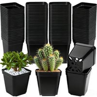NXPZ 100 buc. Tăvițe de răsaduri din plastic, ghivece pătrate de 7 cm, cu orificii multiple de drenaj, pentru orhidee, cactuși, plante suculente, răsaduri de legume, butași și transplantare 1