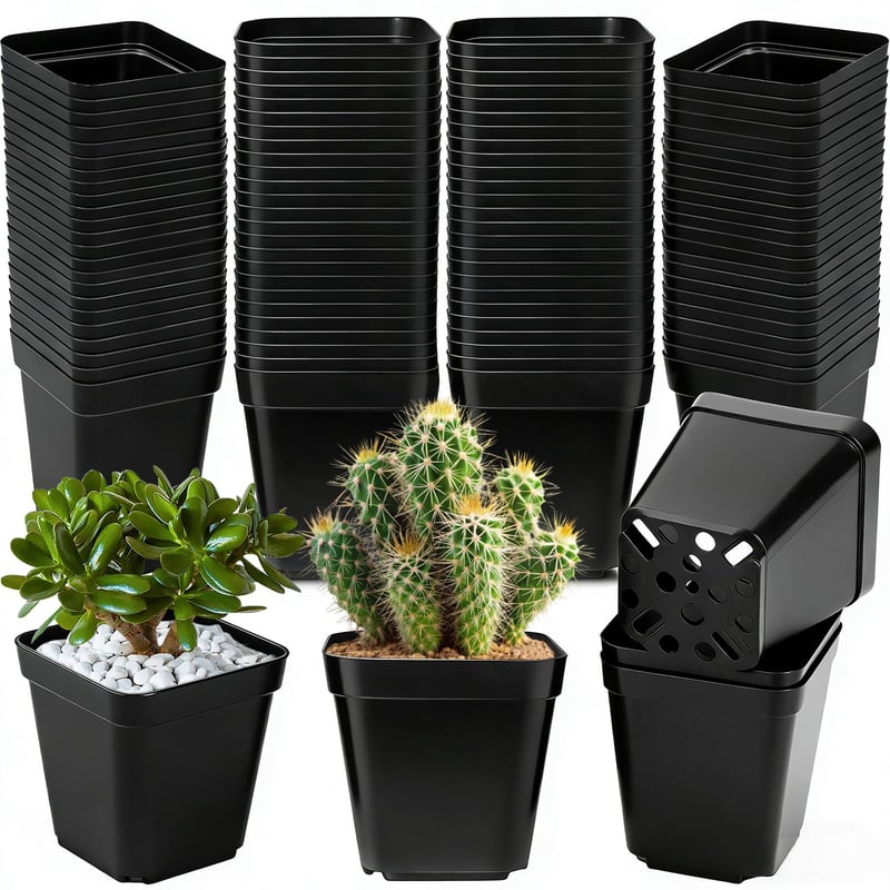 NXPZ 100 buc. Tăvițe de răsaduri din plastic, ghivece pătrate de 7 cm, cu orificii multiple de drenaj, pentru orhidee, cactuși, plante suculente, răsaduri de legume, butași și transplantare
