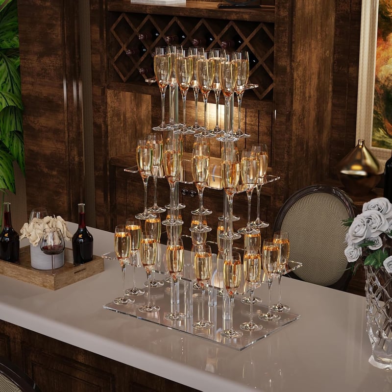 Nynelly 3 szintes pezsgős pohár tartó 32 pohárhoz akril champagne tower