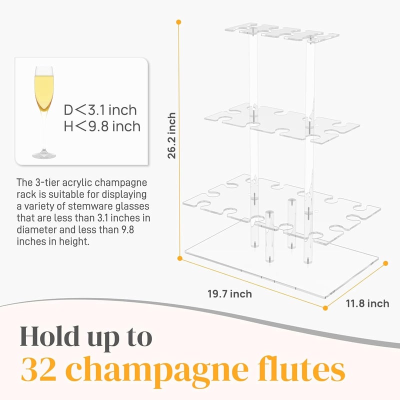 Nynelly 3 szintes pezsgős pohár tartó 32 pohárhoz akril champagne tower