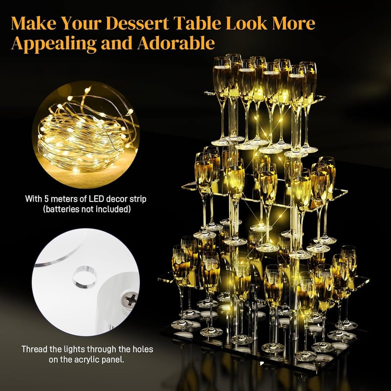 Nynelly 3 szintes pezsgős pohár tartó 32 pohárhoz akril champagne tower