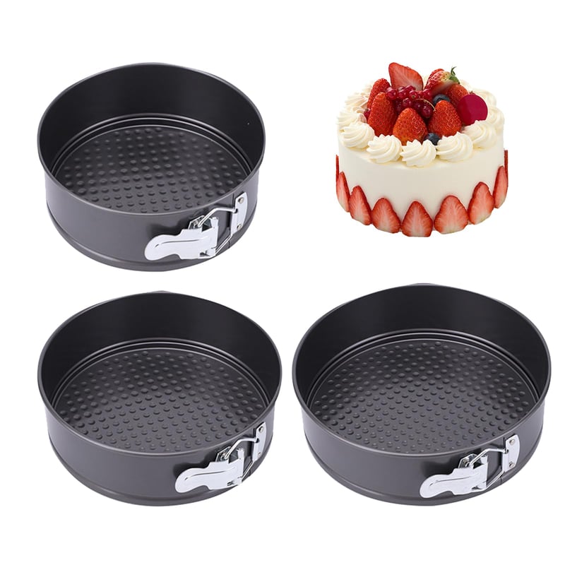 Set 3 Forme de Tort cu Arc NYOSLB - 18 cm / 20 cm / 22 cm, Formă de Copt Rotundă cu Bază Detașabilă, Antiscurgere, pentru Pâine și Tort, Antracit