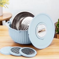 NYSUZHOUJI 4 az 1-ben szűrő tál szett, forgó szűrőtál slicer funkcióval, kék 9