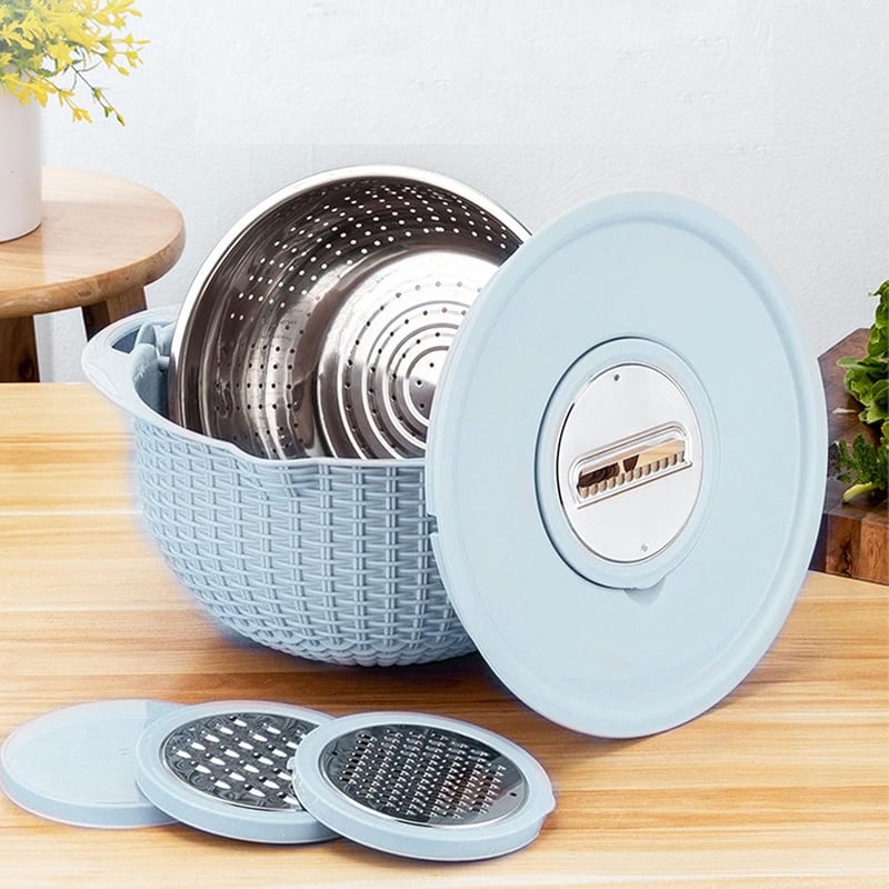 NYSUZHOUJI 4 az 1-ben szűrő tál szett, forgó szűrőtál slicer funkcióval, kék