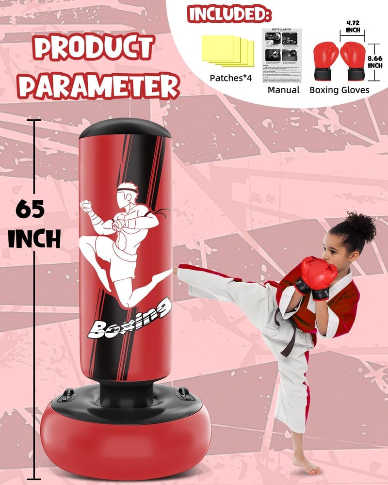 NZQXJXZ 165 cm-es Felfújható Boxzsák Gyerekeknek Edzőkesztyűvel MMA Karate Taekwondo