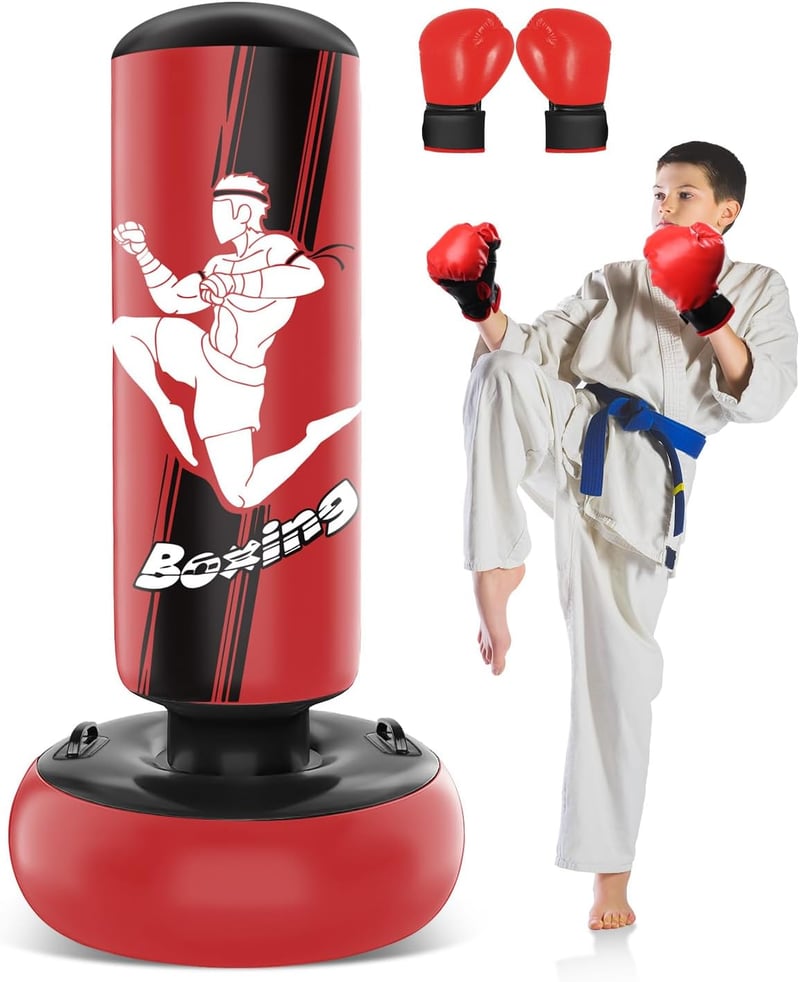 NZQXJXZ 165 cm-es Felfújható Boxzsák Gyerekeknek Edzőkesztyűvel MMA Karate Taekwondo