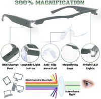 NZQXJXZ 300% Nagyító Szemüveg LED Világítással - USB Tölthető, Kéznélküli, Kékfény Szűrős Olvasó Nagyító Időseknek, Hobbikhoz, Kézművességhe 3