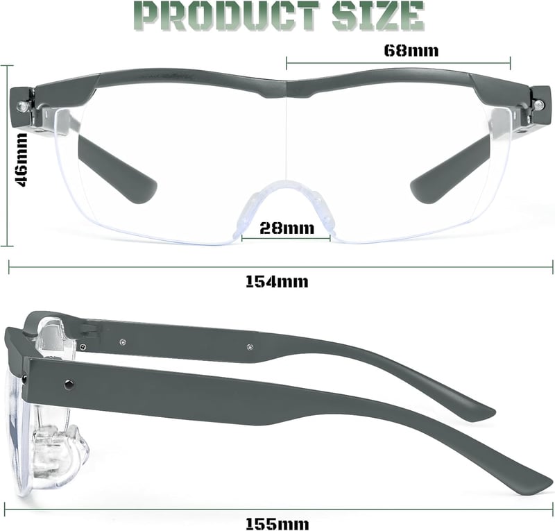 NZQXJXZ 300% Nagyító Szemüveg LED Világítással - USB Tölthető, Kéznélküli, Kékfény Szűrős Olvasó Nagyító Időseknek, Hobbikhoz, Kézművességhe