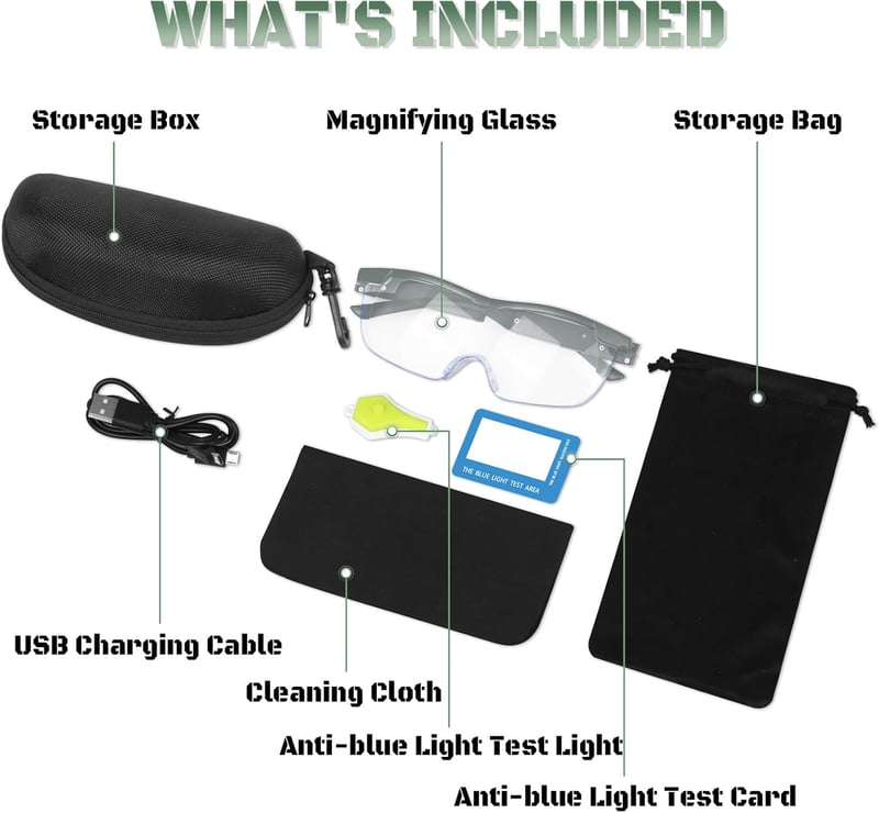 NZQXJXZ 300% Nagyító Szemüveg LED Világítással - USB Tölthető, Kéznélküli, Kékfény Szűrős Olvasó Nagyító Időseknek, Hobbikhoz, Kézművességhe