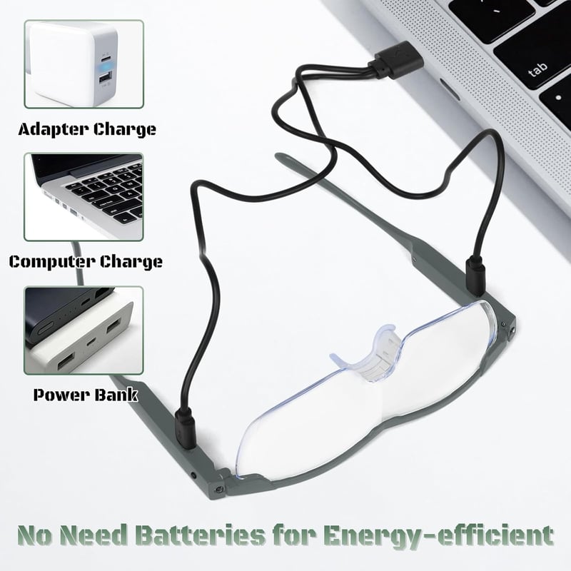 NZQXJXZ 300% Nagyító Szemüveg LED Világítással - USB Tölthető, Kéznélküli, Kékfény Szűrős Olvasó Nagyító Időseknek, Hobbikhoz, Kézművességhe