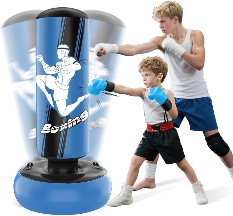 NZQXJXZ álló felfújható boxzsák gyerekeknek boxkesztyűkkel - 160 cm - kék