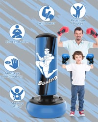 NZQXJXZ álló felfújható boxzsák gyerekeknek boxkesztyűkkel - 160 cm - kék 7
