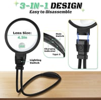 NZQXJXZ Kéz Nélküli Nagyító Világítással - 10x Nagyítás, 3 Féle Fénymód, Állítható Nyakpánt, USB Tölthető, Olvasáshoz, Varráshoz, Időseknek 2