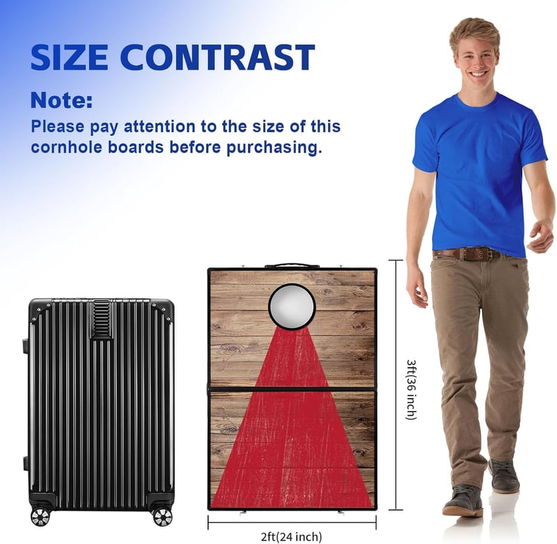 NZQXJXZ Összecsukható Alumínium Cornhole Játék 90x30 cm - Hordozható Dobójáték 8 Zsákkal és Táskával Kertbe, Strandra, Kempingezéshez