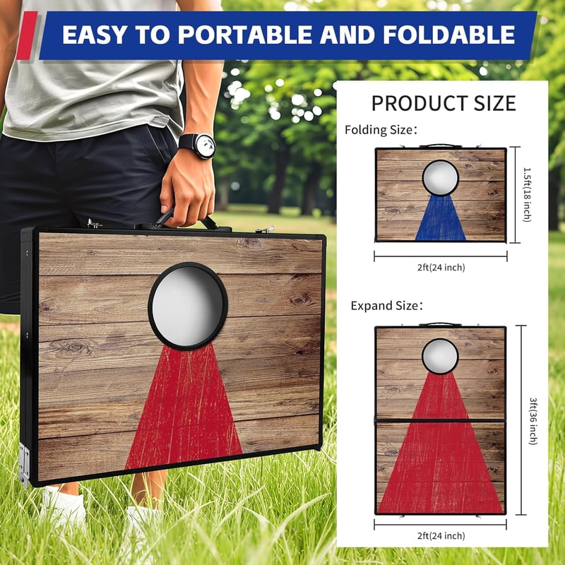 NZQXJXZ Összecsukható Alumínium Cornhole Játék 90x30 cm - Hordozható Dobójáték 8 Zsákkal és Táskával Kertbe, Strandra, Kempingezéshez