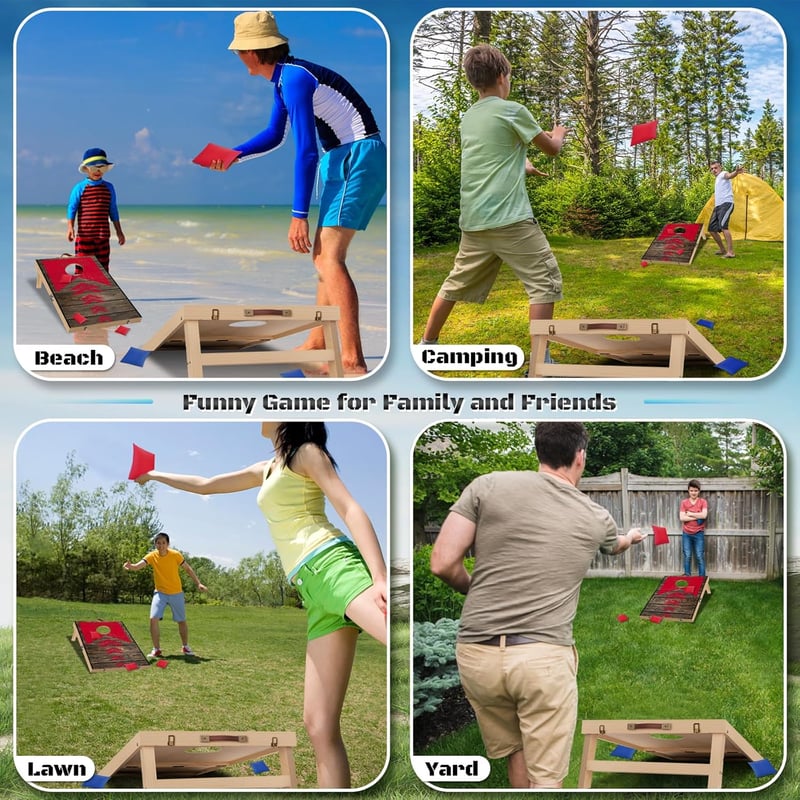 NZQXJXZ Összecsukható Cornhole szett 6 zsákkal és táskával kültéri játék