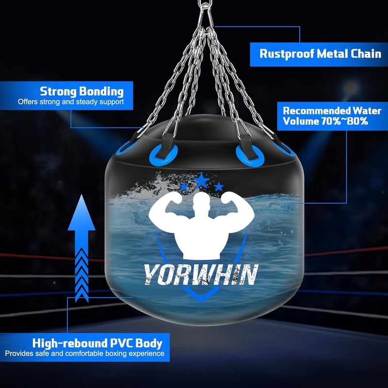 NZQXJXZ Vízzel Tölthető Boxzsák Állítható Fémláncokkal - 44 cm PVC Ütőzsák Felnőtteknek, MMA és Box Edzéshez, Hordozható Kivitel