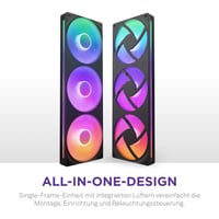 NZXT F360 RGB Core 360 mm RGB ventilátor s jedným rámom – čierny, tri 120 mm RGB ventilátory, ovládanie cez CAM 2
