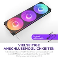 NZXT F360 RGB Core 360 mm RGB ventilátor s jedným rámom – čierny, tri 120 mm RGB ventilátory, ovládanie cez CAM 3