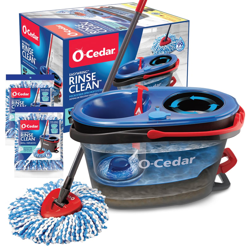 O-Cedar EasyWring sustav za čišćenje podova s mikrovlaknima i kantom + 2 zamjenske glave – rotacijski sustav za cijeđenje