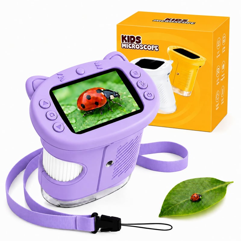Digitálny mikroskop OAEBLLE pre deti, 1000x zväčšenie, 4K IPS displej, 8 LED svetiel, USB nabíjanie, prenosný mini mikroskop, vzdelávacia hračka a lupa na objavovanie, darček pre deti od 3 do 12 rokov