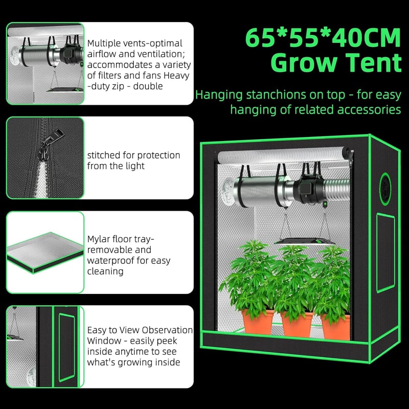 Oairgico 55x40x65cm Grow Tent Megfigyelő Ablakkal és Szellőztetéssel
