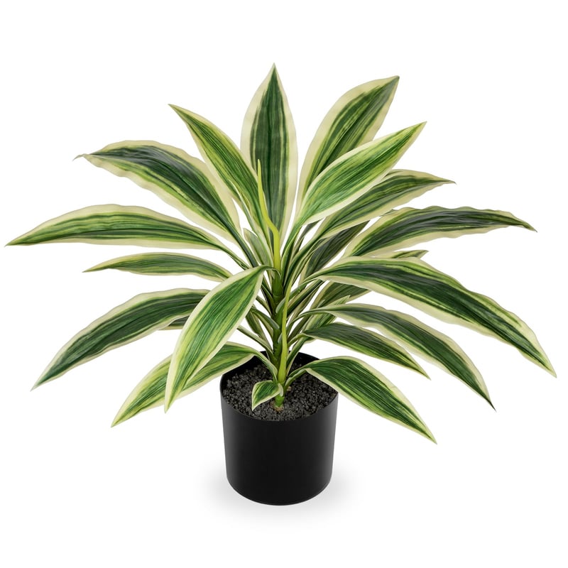 Oairse 48 cm Umjetna biljka Dracaena u crnoj posudi, umjetna tropska biljka za kupaonicu, dnevni boravak, ured, bijelo-zelena