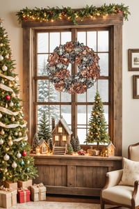 Oairse 60 cm Umelý hortenziový vianočný veniec, dekorácia na dvere, adventný veniec na vchodové dvere, na stenu, zimná dekorácia 5