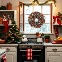 Oairse 60 cm Umelý hortenziový vianočný veniec, dekorácia na dvere, adventný veniec na vchodové dvere, na stenu, zimná dekorácia 4