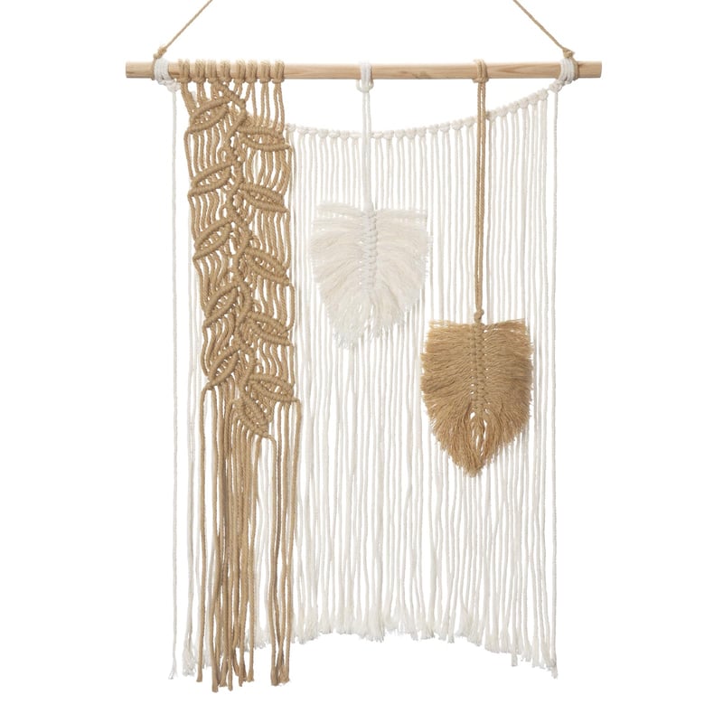 Decorațiune de perete Oairse Boho din macrame, model frunză cu ciucuri, realizată manual, kaki, pentru dormitor, camera copiilor sau sufragerie