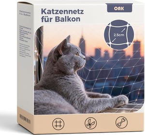 OAK macskavédő háló erkélyre és ablakra - 10×3 m, átlátszó, fúrás nélkül