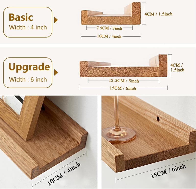 OAKERLAND 80 cm tölgy fali polc, lebegő fapolc otthonhoz, irodához, hálóhoz, nappalihoz
