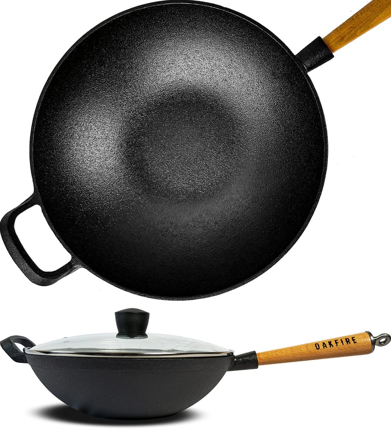Liatinová panvica wok Oakfire s drevenou rukoväťou, 31 cm