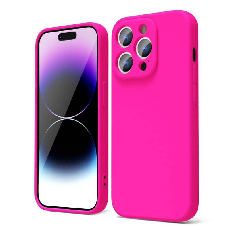 Husă din silicon oakxco pentru iPhone 14 Pro cu protecție pentru cameră, carcasă de protecție ultra-subțire din TPU mat pentru fete, husă spate subțire într-o singură culoare, roz neon