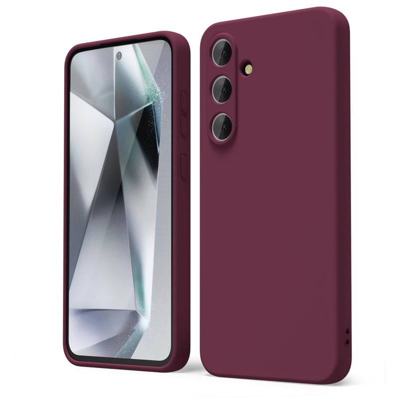 Silikónový kryt oakxco pre Samsung Galaxy S24 FE s ochranou fotoaparátu, ultratenký matný TPU ochranný obal pre dievčatá, jednofarebný tenký zadný kryt, bordovo-červený