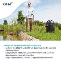Vysávač na jazerné bahno Oase PondoVac Classic 50529, 1400 W, 3000 l/h, so 4 sacími nadstavcami pre záhradné jazierka, kúpacie jazierka, rybníky a bazény 2