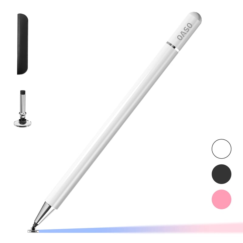 Stilou capacitiv universal OASO cu vârf disc, pentru iPad Pro/Mini/Air, iPhone, Samsung Galaxy, Switch 2, Chromebook și tabletă Fire HD, alb