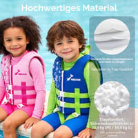Vestă de înot pentru copii Obcxin, neopren, pentru vârstele 2-3 ani (15-19 kg) - Certificată TÜV, cu catarame reglabile și centură dublă de siguranță, pentru fete și băieți 7