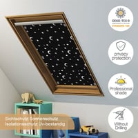 Rulou opac termoizolant OBdeco pentru fereastră de mansardă Velux, opacitate 100%, fără găurire, cu ventuze, model cu lună și stele, 96x120 cm, Y87/087 2