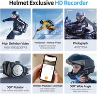 Cască moto OBEST cu headset și cameră, comunicare Bluetooth, reglabilă la 360 de grade pentru schi și drumeții 6