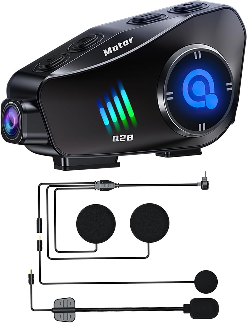 Cască moto OBEST cu headset și cameră, comunicare Bluetooth, reglabilă la 360 de grade pentru schi și drumeții