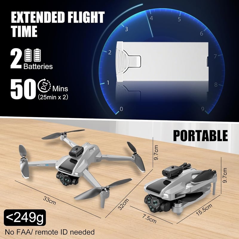OBEST GPS Drón 4K Kamerával, 5G WiFi FPV, 4,5" Képernyő, 2 Akkumulátor, 50 Perc Repülési Idő