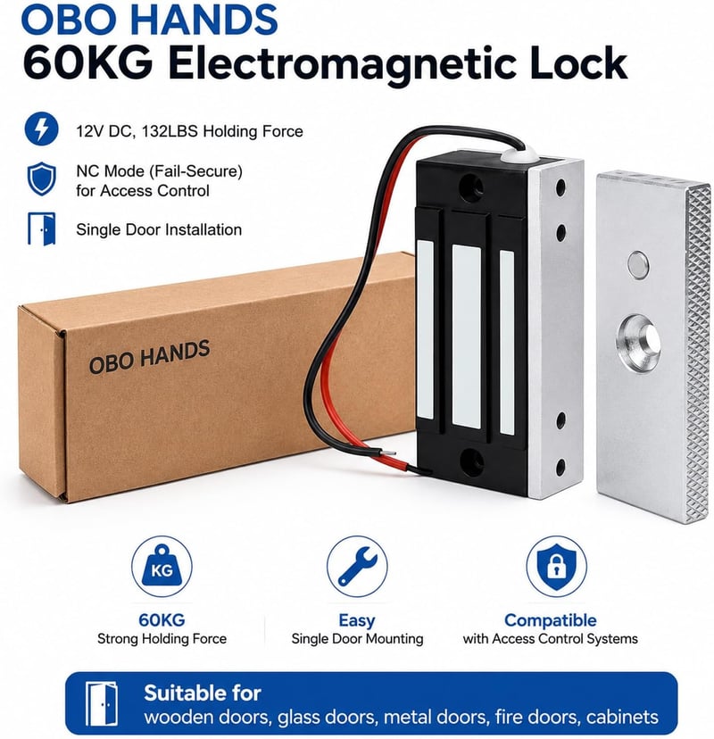 OBO HANDS 60KG 12V elektromágneses ajtózár beléptető rendszerhez, elektromos mágneses zár 132lbs
