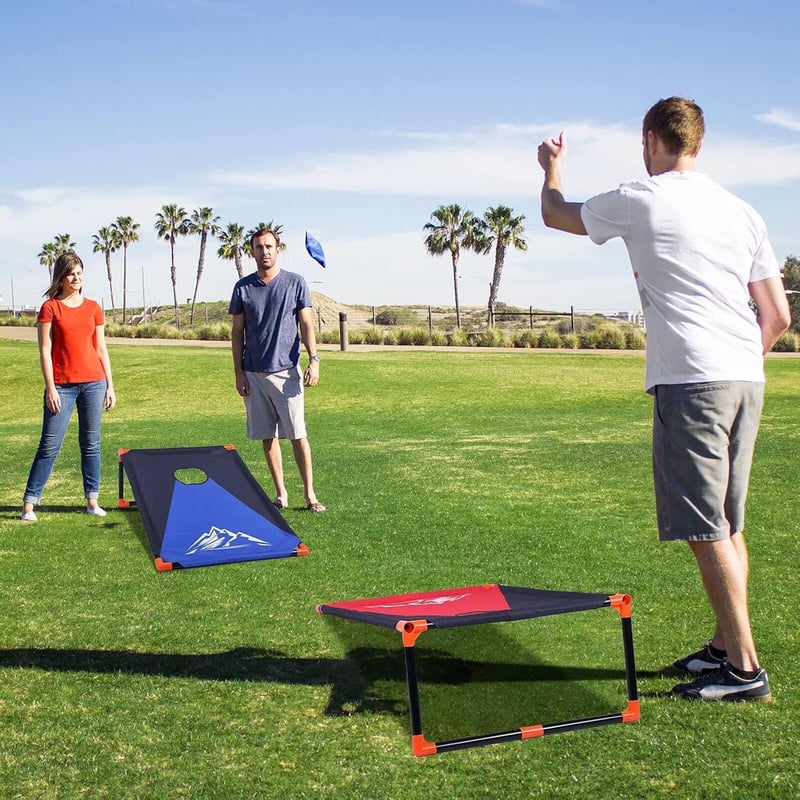 OBOVO Hordozható Cornhole Játék 8 Babzsákkal - Kültéri-Beltéri Családi Dobójáték Gyerekeknek és Felnőtteknek, Kertbe, Strandra, Kempingezésh