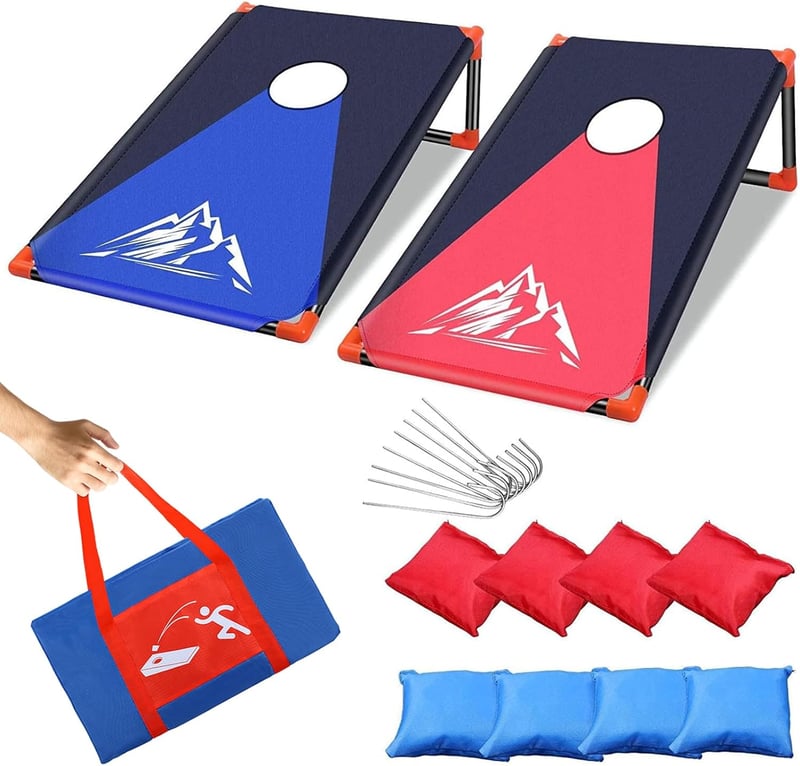 OBOVO Hordozható Cornhole Játék 8 Babzsákkal - Kültéri-Beltéri Családi Dobójáték Gyerekeknek és Felnőtteknek, Kertbe, Strandra, Kempingezésh