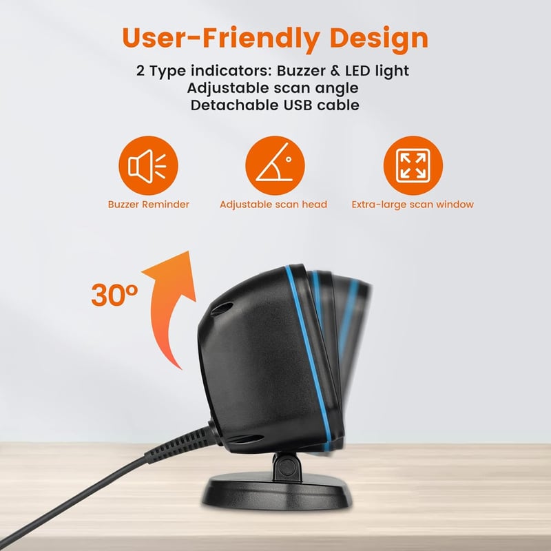 OBZ Asztali 1D 2D vonalkód és QR kód olvasó USB POS rendszerhez