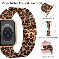 Ocaer Kovový magnetický remienok s puzdrom pre Apple Watch 40 mm, nerezová oceľ Mesh Loop, ružové zlato s leopardím vzorom, Apple Watch SE 2